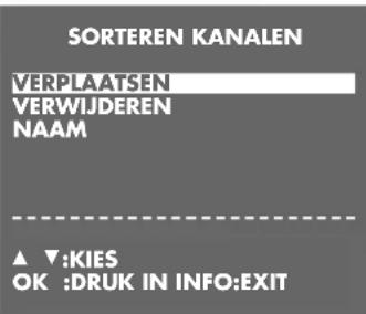 SORTEREN KANALEN VERPLAATSEN VERWIJDEREN NAAM ▲ ▼:KIES OK :DRUK IN INFO:EXIT
