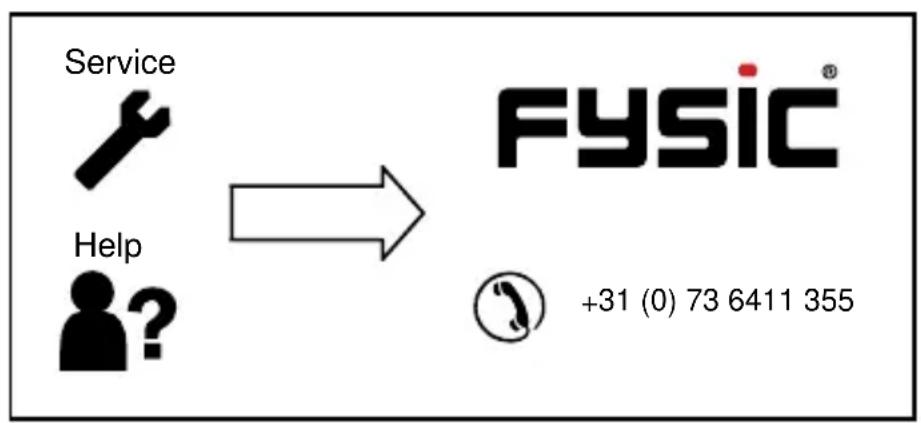 graph LR A["Service"] --> B["FYSIC"] C["Help"] --> B B --> D["+31 (0) 73 6411 355"]