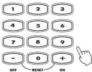 1 2 3 4 5 6 7 8 9 - 0 + OFF RESET ON