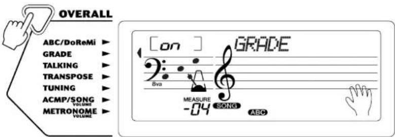 OVERALL ABC/DoReMi ▶ GRADE ▶ TALKING ▶ TRANSPOSE ▶ TUNING ▶ ACMP/SONG ▶ VOLUME ▶ METRONOME ▶ VOLUME [ on ] GRADE 2: δva MEASURE SONG ABC -04