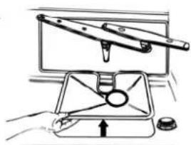 Illustration of a hand using a tool to lift a cylindrical object on a gas stove (no text or symbols)