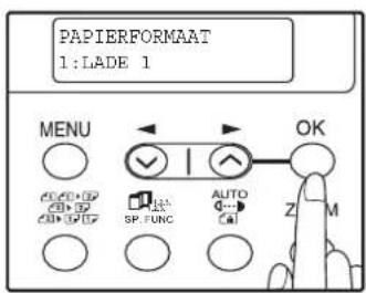 PAPIERFORMAAT 1:LADE 1 MENU OK SP FUNC AUTO Z M