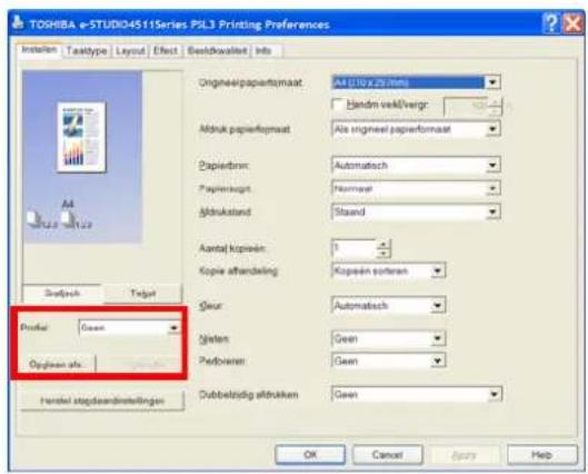 TOSHIBA e-STUDIO4511Series PIL3 Printing Preferences Installation Type: Paper Layout Effect Geeldkwalset Info Engineer/paperformaat All 0102.25.7899 Handen veakt/vergr: Aktuk papierfopmaat Als engineel papierformaat Paperbrinn Automatisch Papierersagt Normarst Aktukstand Stand Aantal kipreien 0 Kopie afhandeling Kopreien sortieren Gleur Automatisch Glasten Green Perforien: Green Dubbeldzig aftraken Green Prefer Green Options also Fremel stoppaandinstellungen OK Cancel Apply Help