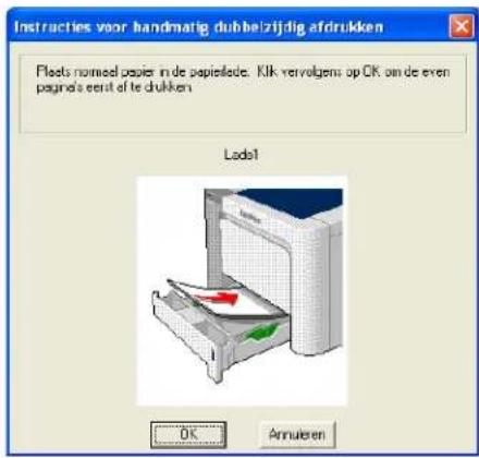 Instructies voor handmatig dubbelzijdig afdrukken Plants normeel papier in de papierlade. Kilk vervolgens op OK om de even pagne's eerst of te drukken. Ladel OK Annularen