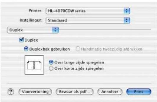 Printer: HL-4070CDW series Instellingen: Standaard Duplex Duplex Duplexbak gebruiken Handmatig tweezijdig afdrukken Over lange zijde spiegelen Over korte zijde spiegelen Voorvertoning Bewaar als pdf... Annuleer Print