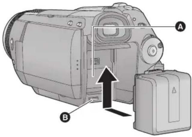PANASONIC HDC-HS100E - De accu plaatsen/verwijderen - 1