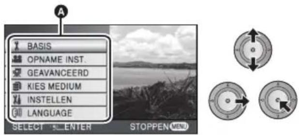 PANASONIC HDC-HS100E - Selecteer het topmenu Ⓐ en beweeg de cursor naar rechts of druk op de cursor. - 1