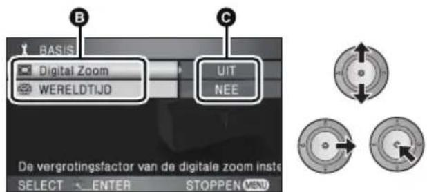 PANASONIC HDC-HS100E - Selecteer een item in het submenu Ⓑ en beweeg de cursor naar rechts of druk op de cursor. - 1