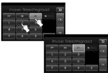 Invoer Breedtegradoad 49 58 27 N 1 2 3 4 5 6 7 8 9 OK Invoer Breedtegradoad 49 58 27 N 1 2 3 4 5 6 7 8 9 0 OK