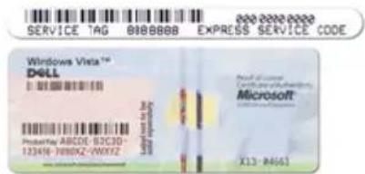 SERVICE TAG 0188888 EXPRESS SERVICE CODE Windows Vista™ DELL Product: ABCDE-57C30- 12346-7090XZ-/N0XZ Microsoft X13-R4663