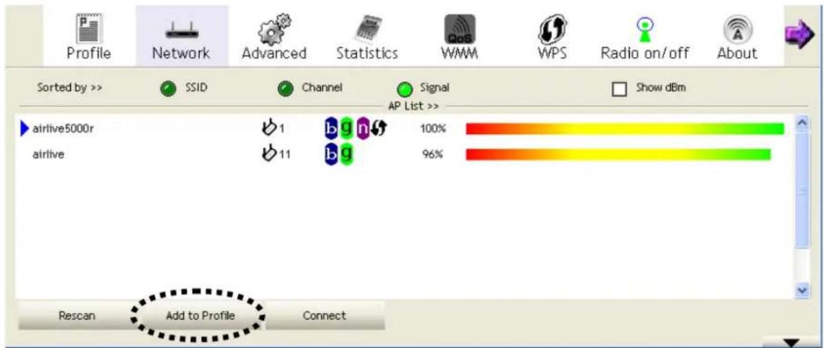 AIRLIVE WN-360USB - Add an Access Point to Profile - 1