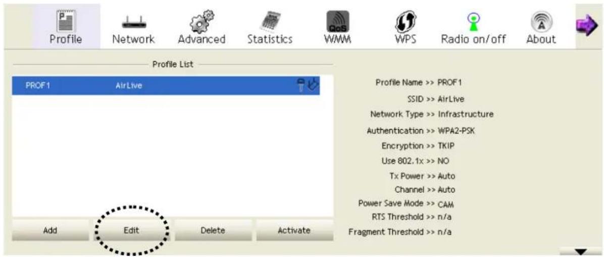 AIRLIVE WN-360USB - Edit an existing profile - 1
