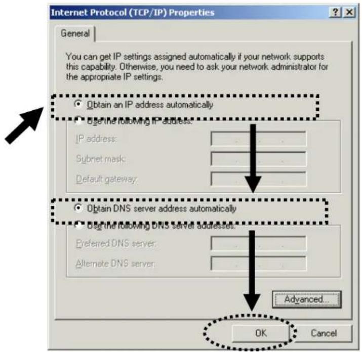 Internet Protocol (TCP/IP) Properties General You can get IP settings assigned automatically if your network supports this capability. Otherwise, you need to ask your network administrator for the appropriate IP settings. Obtain an IP address automatically Use the following IP address: IP address: Subnet mask: Default gateway: Obtain DNS server address automatically Use the following DNS server addresses: Preferred DNS server: Alternate DNS server: Advanced... OK Cancel