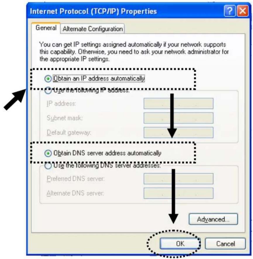 Internet Protocol (TCP/IP) Properties General Alternate Configuration You can get IP settings assigned automatically if your network supports this capability. Otherwise, you need to ask your network administrator for the appropriate IP settings. Obtain an IP address automatically Use the following IP address: IP address: Subnet mask: Default gateway: Obtain DNS server address automatically Use the following DNS server addresses: Preferred DNS server: Alternate DNS server: Advanced... OK Cancel
