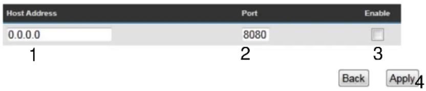 Host Address 0.0.0.0 8080 1 2 3 Back Apply 4