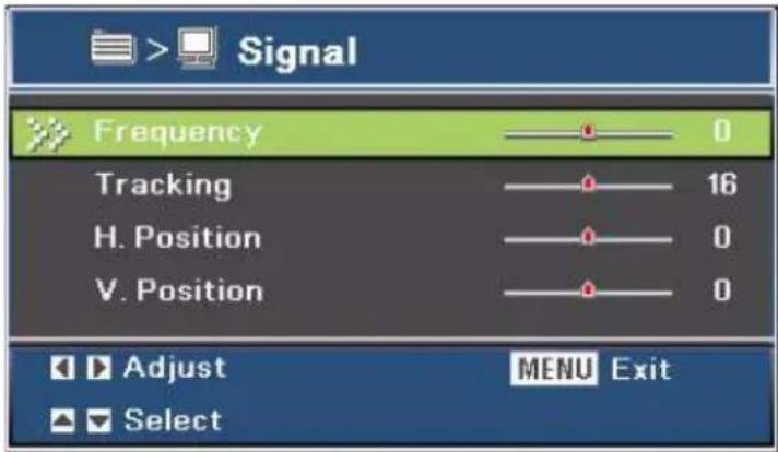 Signal Frequency —— 0 Tracking —— 16 H. Position —— 0 V. Position —— 0 Adjust MENU Exit Select