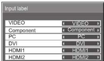 Input label VIDEO Component PC DVI HDMI1 HDMI2 VIDEO Component PC DVI HDMI1 HDMI2