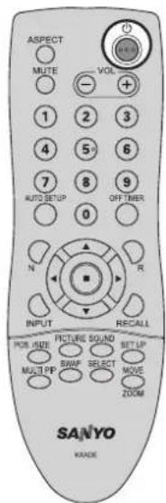 ASPECT MUTE VOL + - 1 2 3 4 5 6 7 8 9 AUTO SETUP OFF TIMER 0 N R INPUT RECALL POS/SIZE FICTURE SOUND SET UP MULT PP SWAP SELECT MOVE ZOOM SANYO KANDA