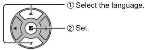 ① Select the language. ② Set.