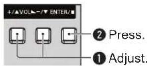 + /▲VOL← - /▼ ENTER/ ② Press. ① Adjust.