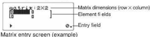 matrix: 2x2 Matrix dimensions (row x column) Element fi elds Entry field Matrix entry screen (example)