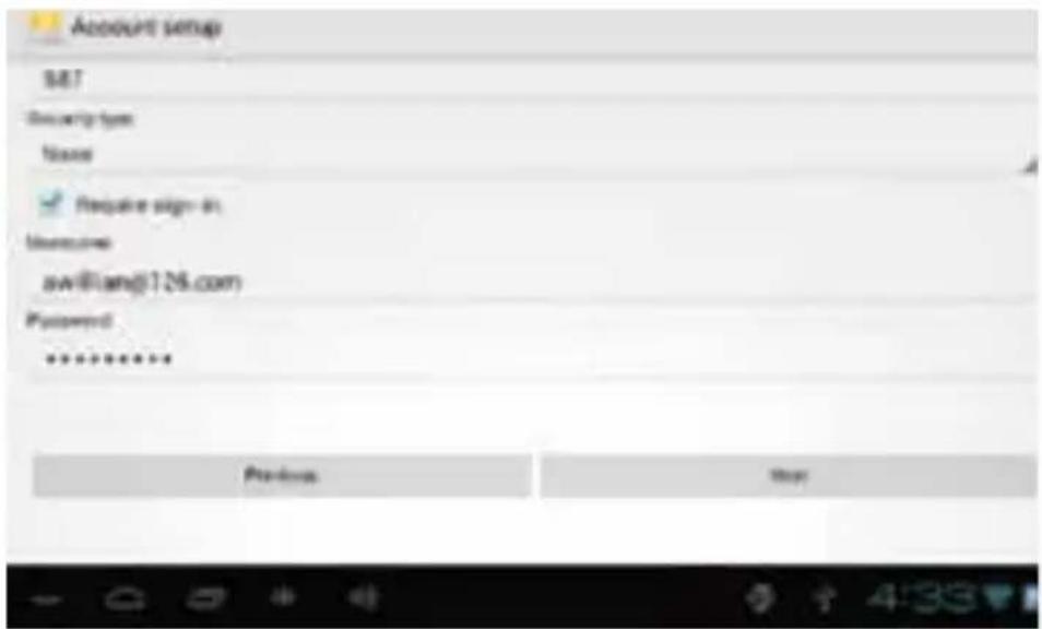 Account setup 587 Security type Name Require sign-in: Welcome aw@lang@126.com Password ****** Preview Next