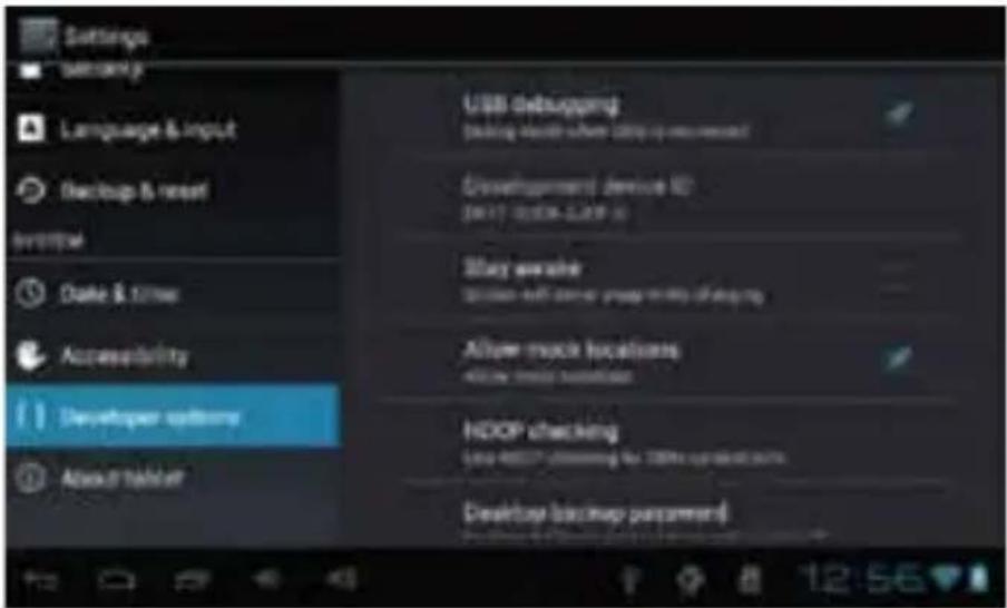Settings Language & Input Backup & need Duke & 12ms Accessibility Developer systems About/ hahsh USB debugging launching device when UDP or new request Development: license ID: (0017-0504-5209) Stay awake Start-off service press with any of the Allow track locations Allow track location HOOP checking Log FREEUP - Advertising for 100% user access to Desktop backup password
