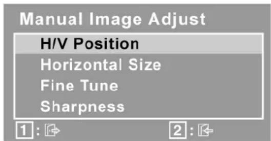 Manual Image Adjust H/V Position Horizontal Size Fine Tune Sharpness 1 : ↻ 2 : ↻