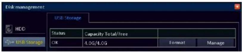 Disk management USB Storage Status Capacity Total/Free OK 4.0G/4.0G Format Manage