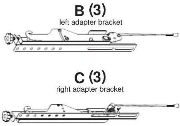 B (3) left adapter bracket C (3) right adapter bracket