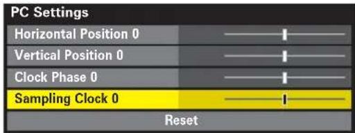 PC Settings Horizontal Position 0 Vertical Position 0 Clock Phase 0 Sampling Clock 0 Reset