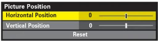 Picture Position Horizontal Position 0 —— I Vertical Position 0 —— I Reset