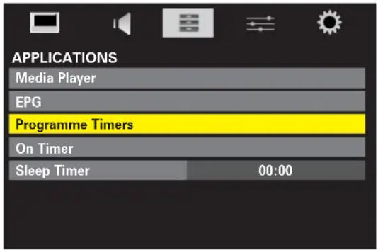 APPLICATIONS Media Player EPG Programme Timers On Timer Sleep Timer 00:00