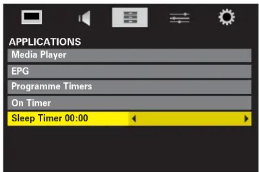 APPLICATIONS Media Player EPG Programme Timers On Timer Sleep Timer 00:00