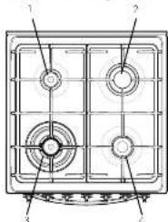 Technical diagram of a gas stove with numbered components for identification