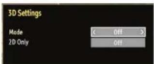 3D Settings Mode 2D Only OFF OFF