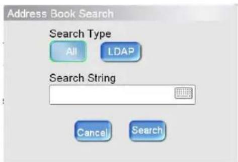 Address Book Search Search Type All LDAP Search String Cancel Search