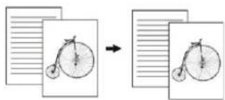 Diagram showing a bicycle being converted into documents, with two circular diagrams and horizontal lines indicating text alignment.