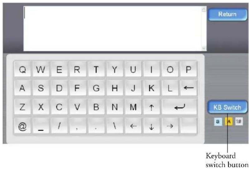 Return Q W E R T Y U I O P A S D F G H J K L ← Z X C V B N M ↑ ← @ _ / , . \ ← ↓ → KB Switch a A 1# Keyboard switch button