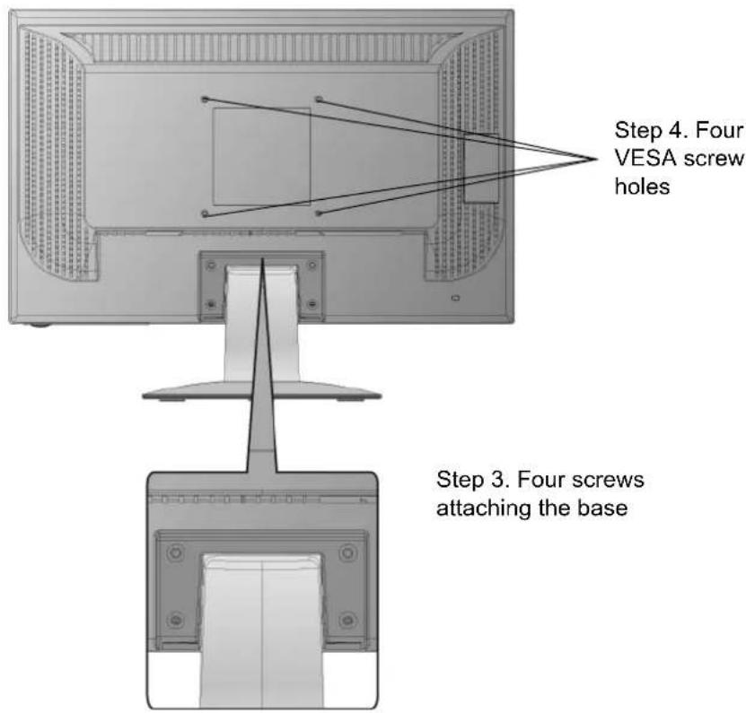 Step 4. Four VESA screw holes Step 3. Four screws attaching the base