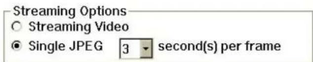 Streaming Options ○ Streaming Video ● Single JPEG 3 second(s) per frame