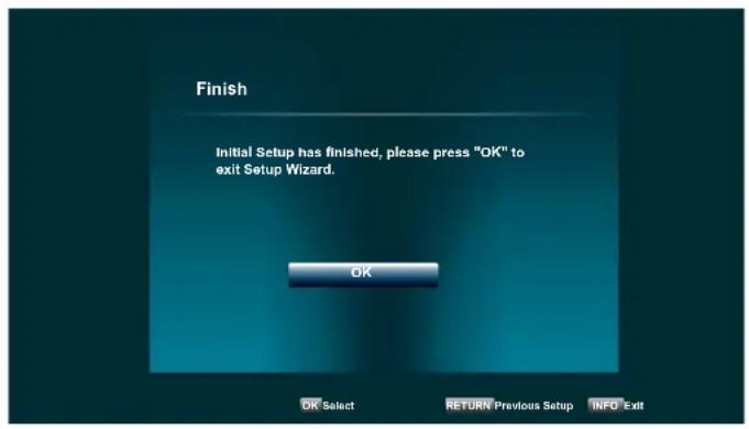 Finish Initial Setup has finished, please press "OK" to exit Setup Wizard. OK OK Select RETURN Previous Setup NFD Exit