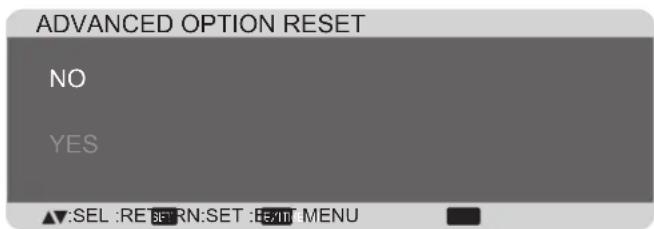 ADVANCED OPTION RESET NO YES ▲:SEL :REF:RN:SET :E5/11T MENU