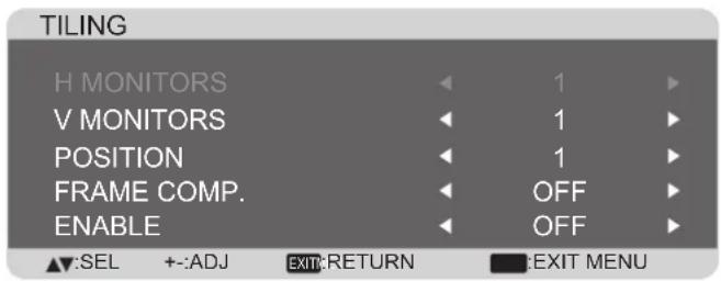 TILING H MONITORS V MONITORS POSITION FRAME COMP. ENABLE ▲:SEL +:-ADJ EXIT:RETURN ■:EXIT MENU