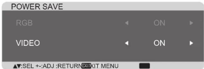 POWER SAVE RGB ON VIDEO ON ▲:SEL +:-ADJ :RETURN EX:KIT MENU