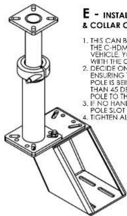 E - INSTALL & COLLAR C 1. THIS CAN BI THE C-HDM VEHICLE, YO WITH THE C 2. DECIDE ON ENSURING T POLE IS BEIN THAN 45 DE POLE TO TH 3. IF NO HAND POLE SLOT 4. TIGHTEN AL
