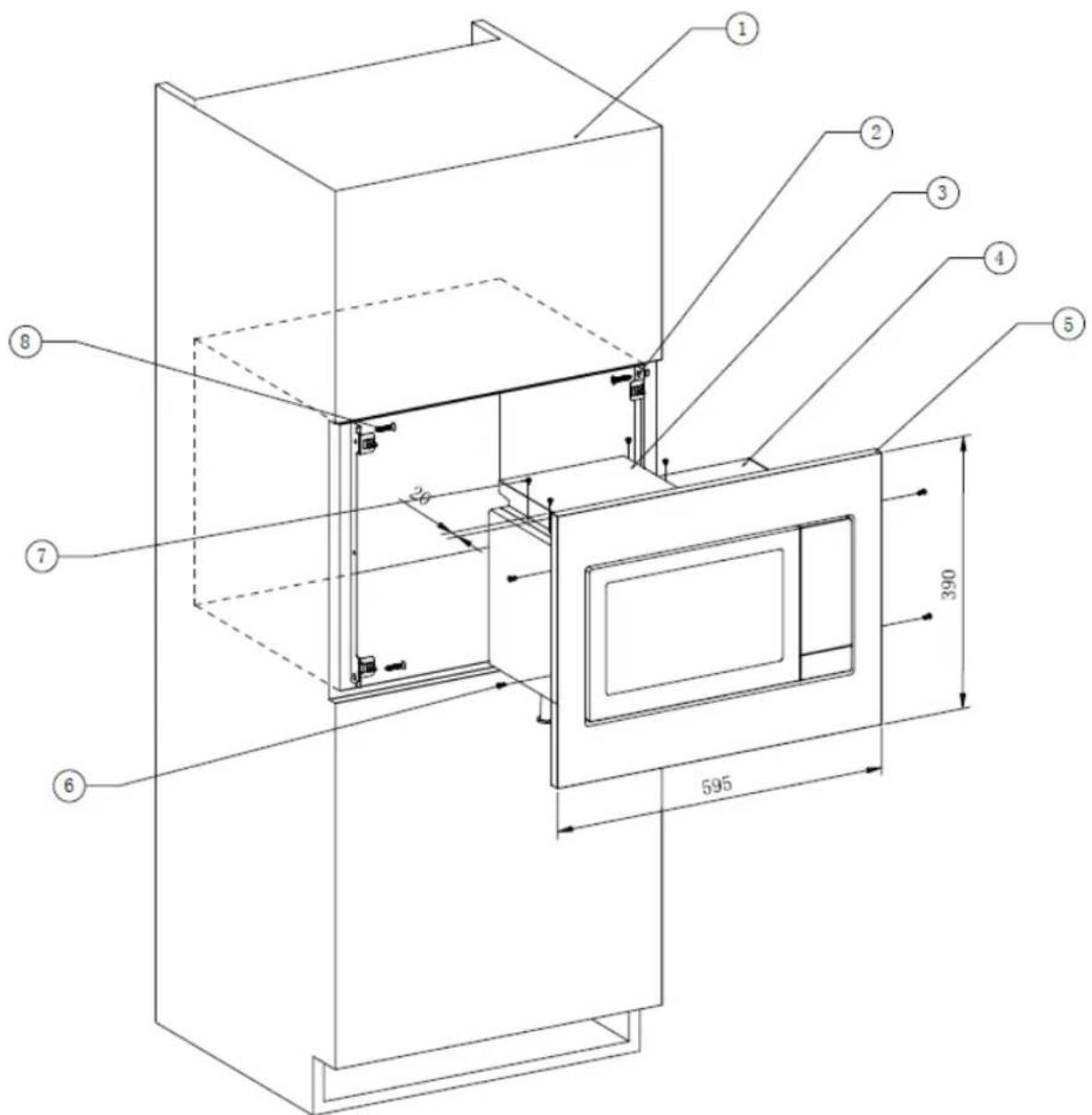 Technical diagram of an industrial furnace or oven with numbered components and dimensional annotations