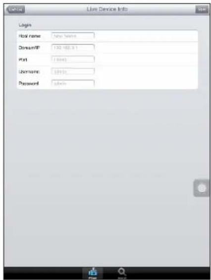 Live Device Info Login Host name: New Name Domain/HP: 132 160.9.1 Port: (800) Username: 50%+ Password: 50%+