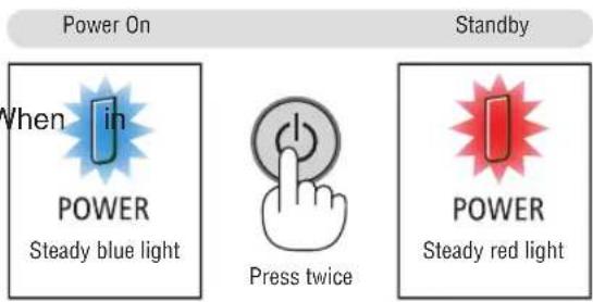Power On When in POWER Steady blue light Press twice Standby POWER Steady red light