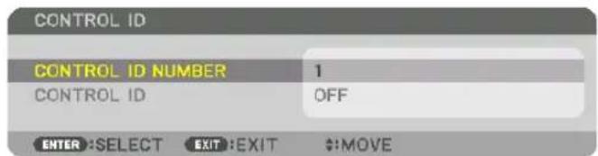 CONTROL ID CONTROL ID NUMBER 1 CONTROL ID OFF ENTER :SELECT EXIT :EXIT $:MOVE